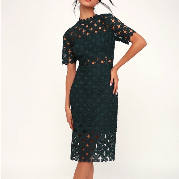 Heartfelt Dark Teal Green Lace Bodycon Midi Dress